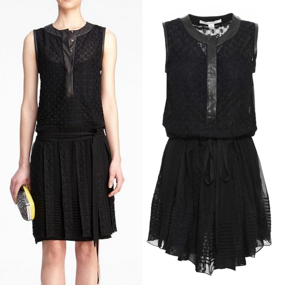Diane Von Furstenberg Dresses & Skirts - •DVF• Leather Lace Silk Banded Dress